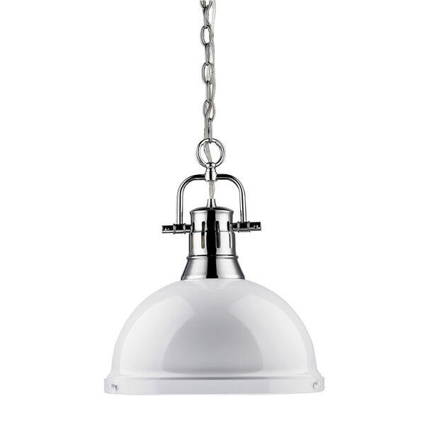 Duncan Chrome 14-Inch One Light Pendant with White Shade, image 1