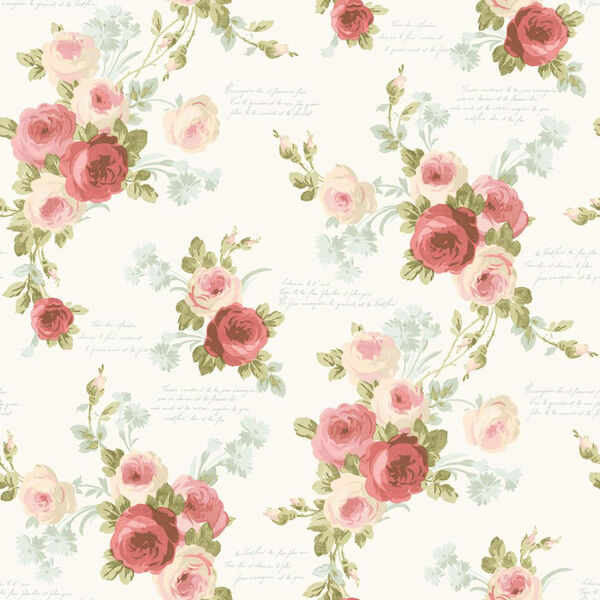 Heirloom Rose Pink and Blue Removable Wallpaper, image 1