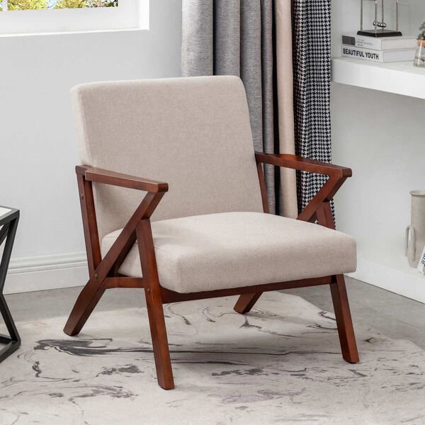 Take A Seat Sandy Beige Fabric Espresso Cliff Accent Chair, image 2