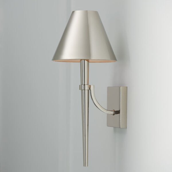 Holden Polished Nickel One-Light Sconce with Metal Shade with White Interior, image 4