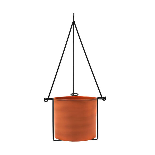 Vera Burnt Sienna and Galvanized Steel Hanging Planter with Pot, image 1
