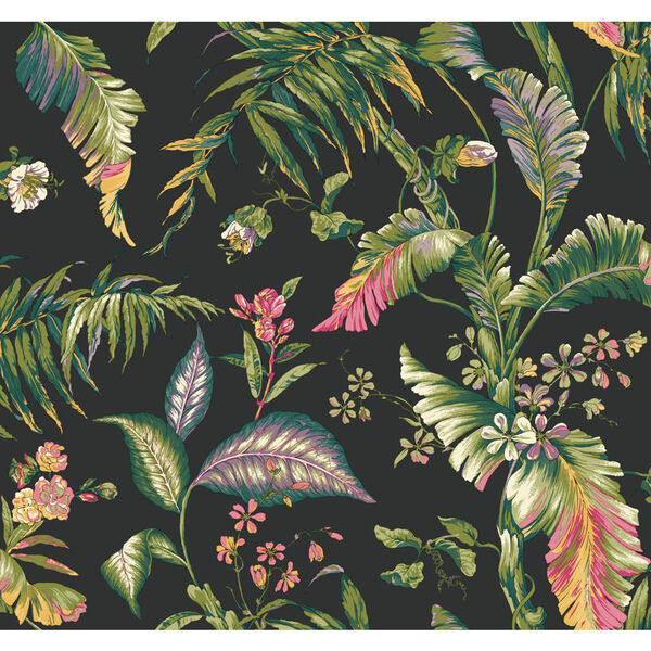 Ashford House Tropics Black and Green Fiji Garden Wallpaper: Sample Swatch Only, image 1