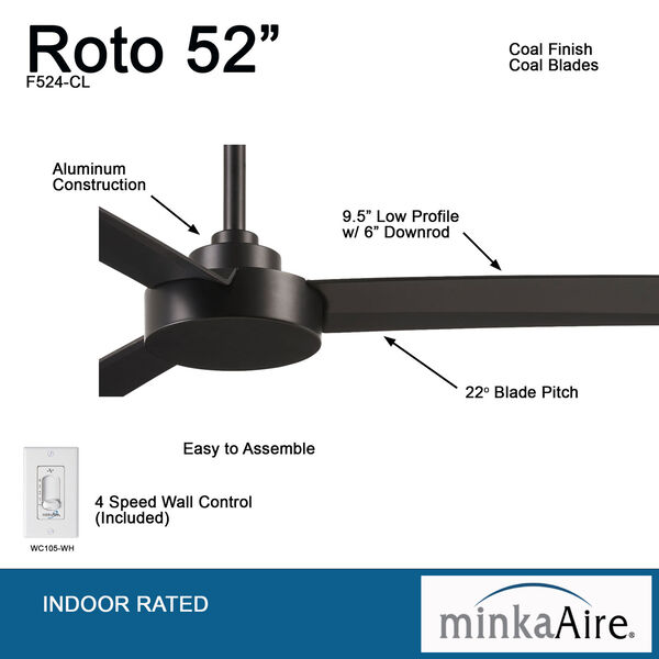 Roto Coal 52-Inch Ceiling Fan - (Open Box), image 3