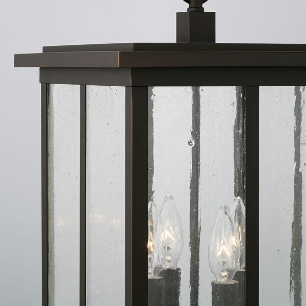 Barrett Oiled Bronze Four-Light Outdoor Hanging Lantern Pendant with Antiqued Glass, image 4