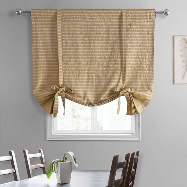 Beige And Gold Hand Weaved Cotton Tie Up Window Shade Single Panel, image 2