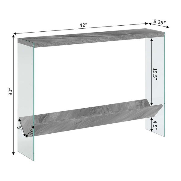SoHo Gray Faux Marble and Glass V-Console Table with Shelf, image 4