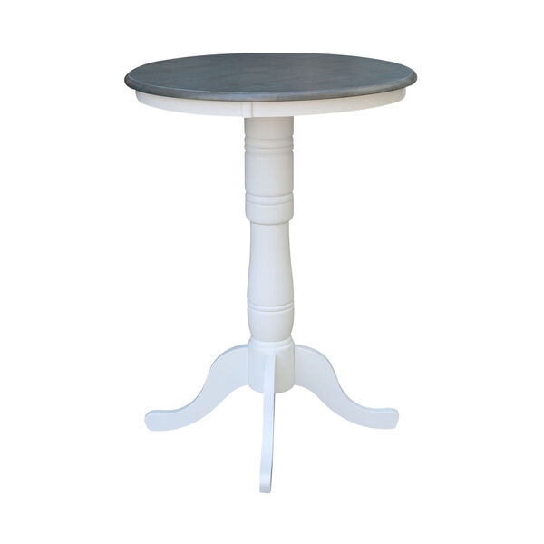 White and Heather Gray 30-Inch Width x 41-Inch Height Round Top Bar Height Pedestal Table, image 2