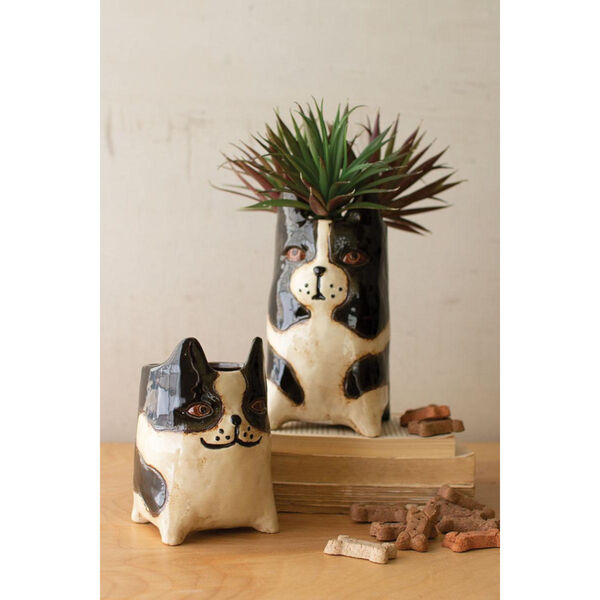 Gray Ceramic Dog Planters, Set of Two, image 1