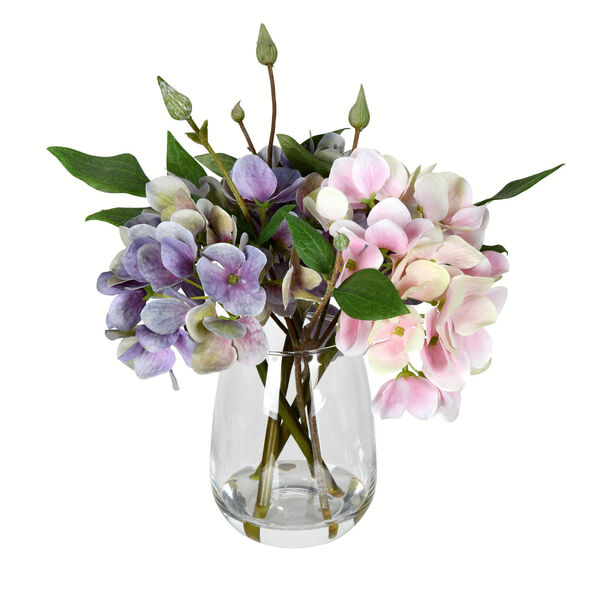 Green and Light Pink Hydrangea In Glass Pot, image 1