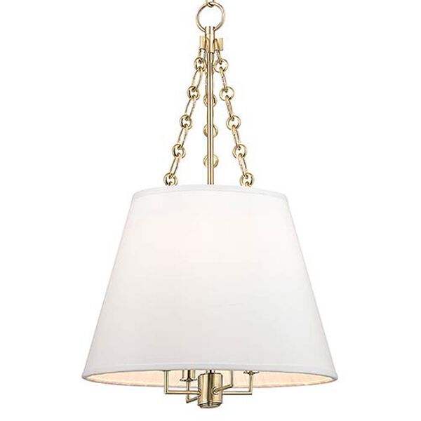 Marlow Aged Brass Four-Light Pendant with White Shade, image 1