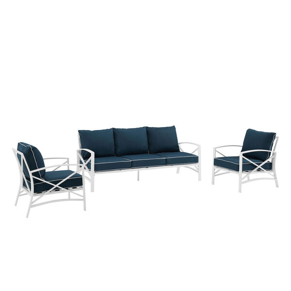 Kaplan Navy and White Outdoor Sofa Set, Three-Piece, image 2