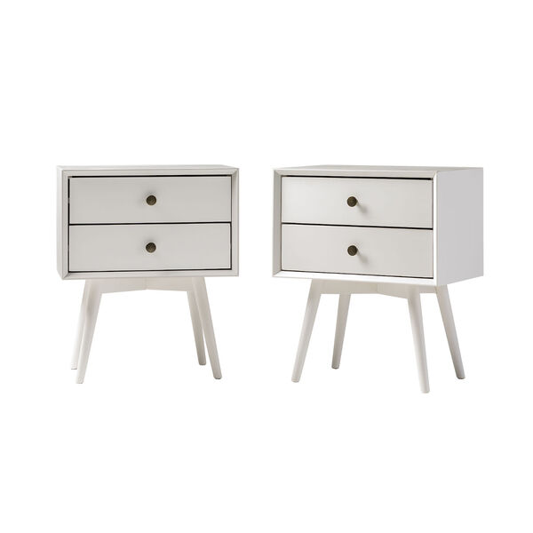 White Two-Drawer Solid Wood Nightstand, Set of Two, image 2