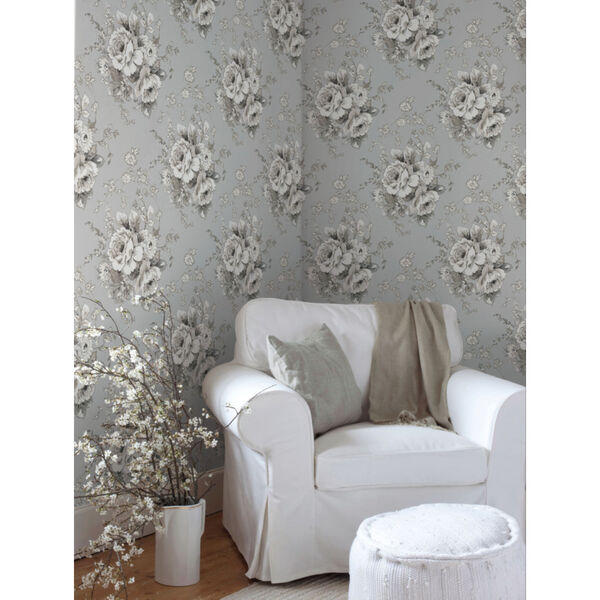 Simply Farmhouse Taupe and White Heritage Rose Wallpaper, image 1