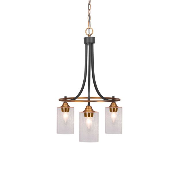 Paramount Matte Black and Brass Three-Light Downlight Chandelier with Four-Inch Clear Bubble Glass, image 1