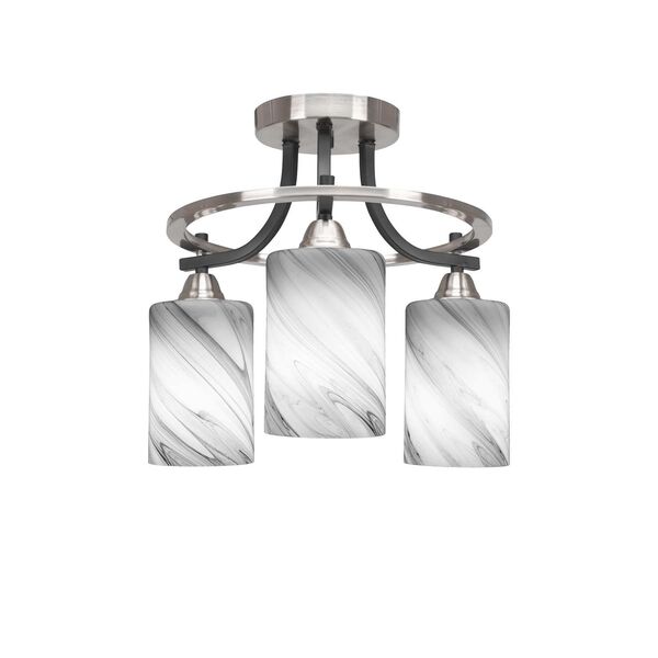 Paramount Matte Black and Brushed Nickel Three-Light Semi-Flushe with Onyx Swirl Glass, image 1
