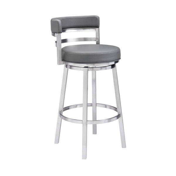 Madrid Gray and Stainless Steel 30-Inch Bar Stool, image 1