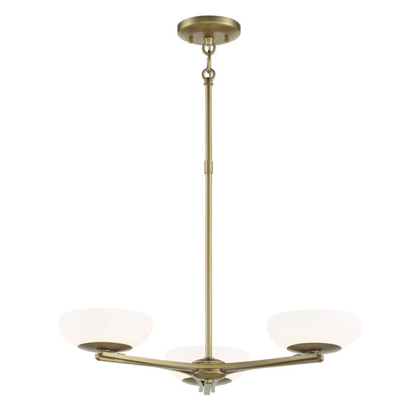 Soft Brass Finish LED Three-Light 24-Inch chandelier  With Etched Opal Glass, image 1