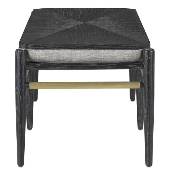 Visby Cerused Black and Brushed Brass Smoke Fabric Bench, image 6