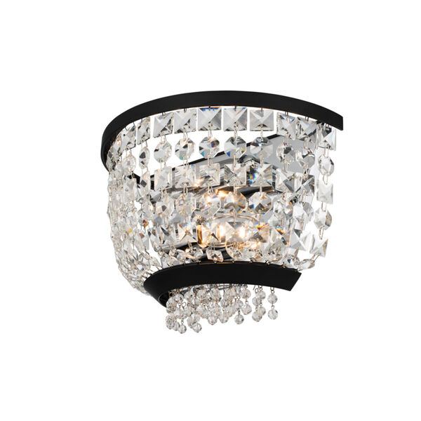 Terzo Matte Black Polished Chrome Two-Light Wall Sconce with Firenze Crystal, image 1