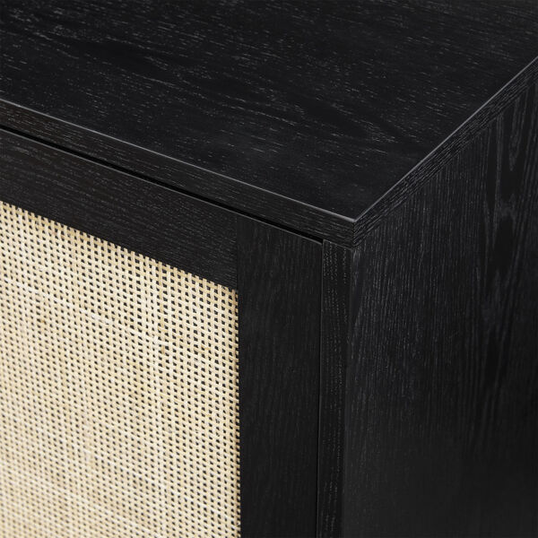 Black Solid Wood and Rattan Sideboard with Three Drawers, image 5