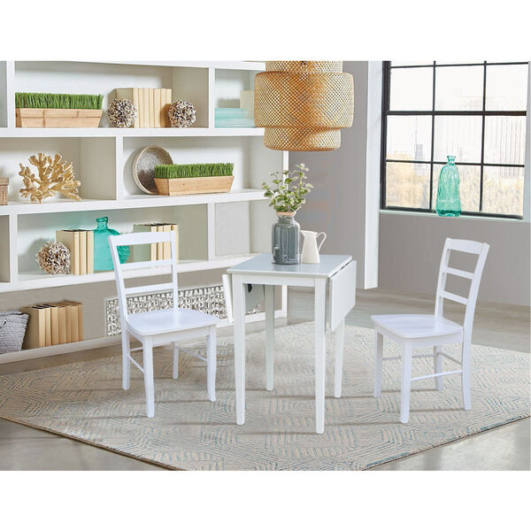 White Small Dual Drop Leaf Dining Table with Two Ladderback Chair, Three-Piece, image 6