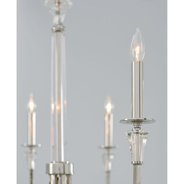 Laurent Polished Nickel Six-Light Chandelier with Crystal Column and Bobeches, image 4