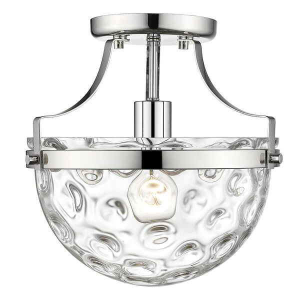 Quinn Polished Nickel One-Light Semi-Flush Mount with Clear Wavey Glass, image 1
