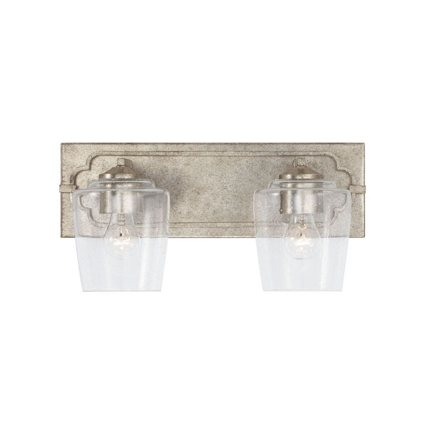 Merrick Antique Silver Two-Light Bath Vanity with Clear Seeded Glass Shades, image 2