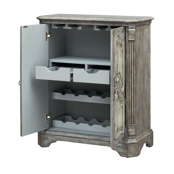 Distressed Grey Blue and White Two Door Wine Cabinet, image 4