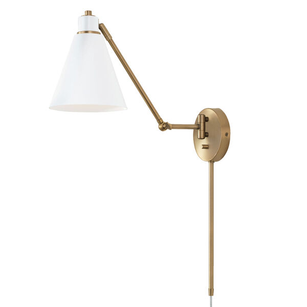 Bradley Aged Brass and White One-Light Sconce, image 1