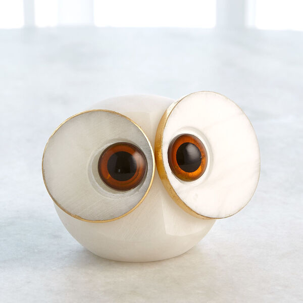 White Alabaster Medium Big Eyed Owl, image 1