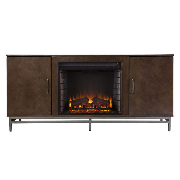 Dibbonly Brown and matte silver Electric Fireplace with Media Storage, image 4