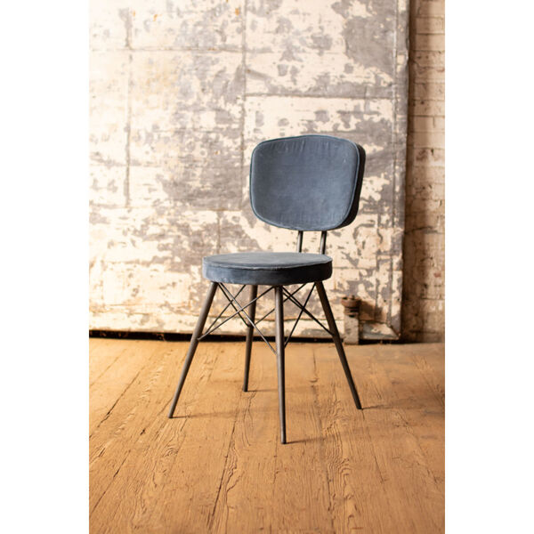 Steel Blue Velvet Dining Chair with Iron Frame, image 1