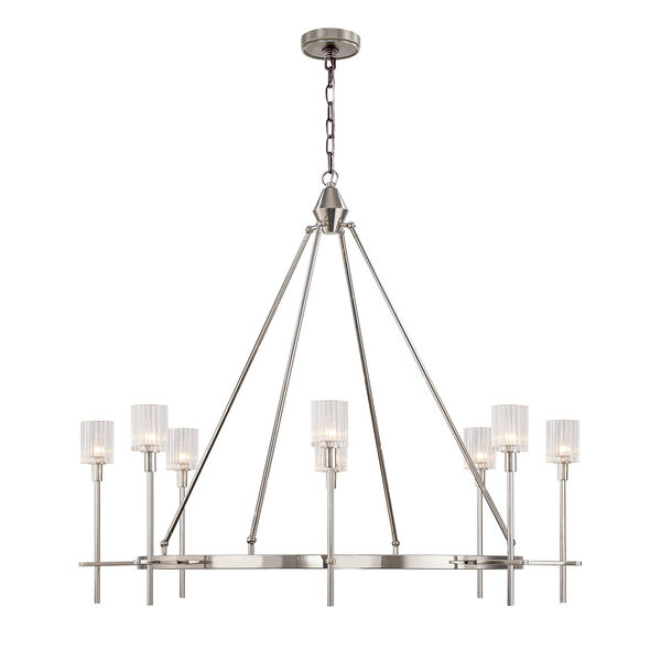 Salita Polished Nickel Eight-Light Chandelier with Ribbed Glass, image 1