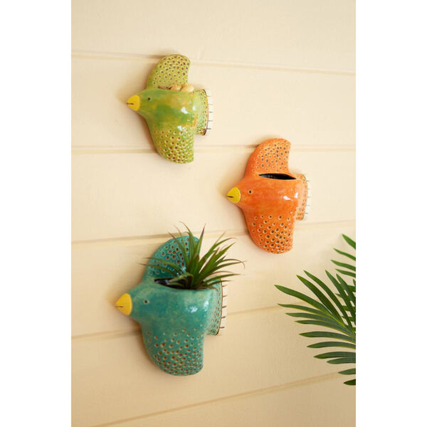 Multicolor Colorful Ceramic Bird Wall Planters, Set of Three, image 2