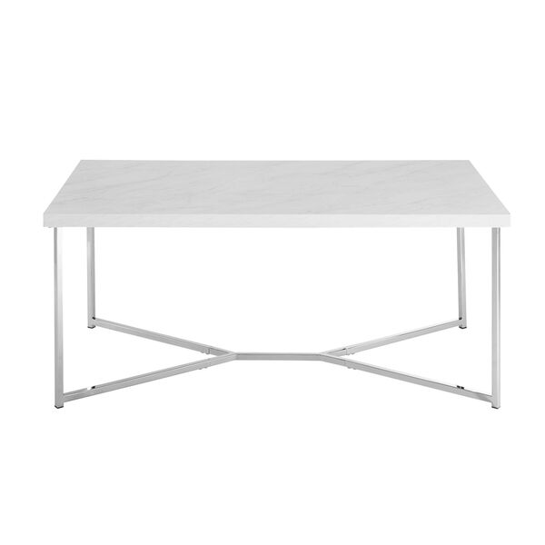White Faux Marble and Chrome Coffee Table, image 2