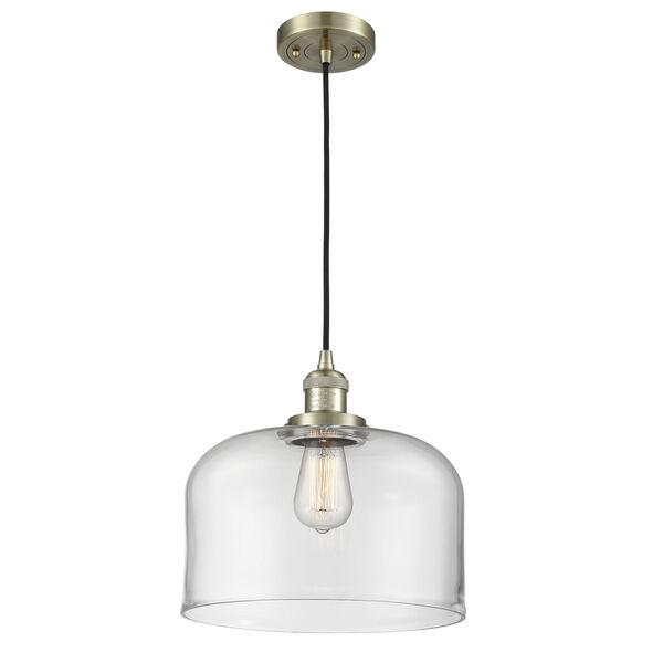 X-Large Bell Antique Brass One-Light Pendant with Clear Glass, image 1