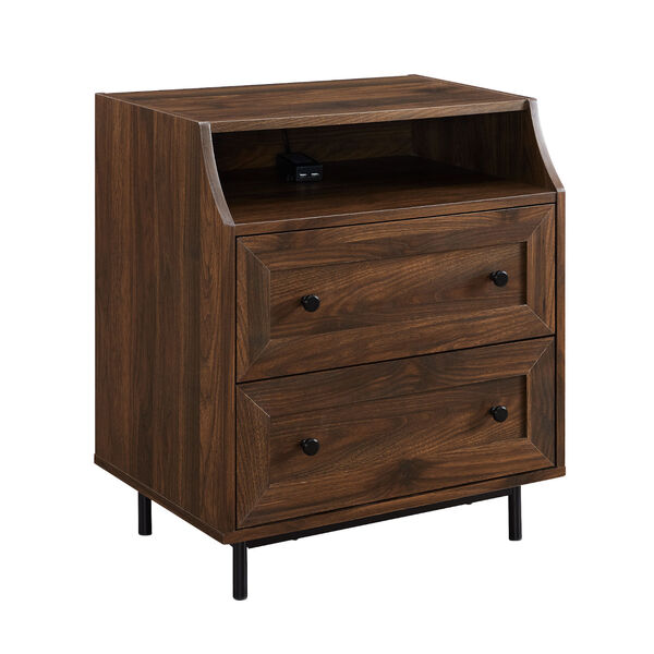 Dark walnut Curved Open Top Two Drawer Nightstand with USB, image 4