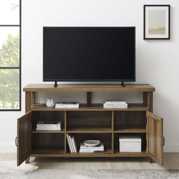 Rustic Oak Grooved Door Tall TV Stand, image 4