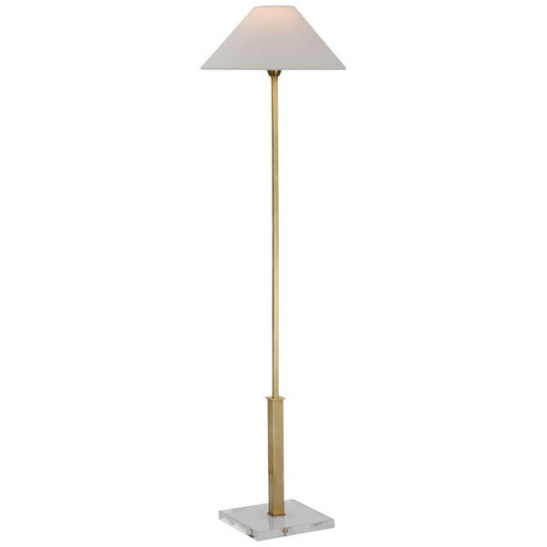 Asher Floor Lamp in Hand-Rubbed Antique Brass and Crystal with Linen Shade by J. Randall Powers, image 1