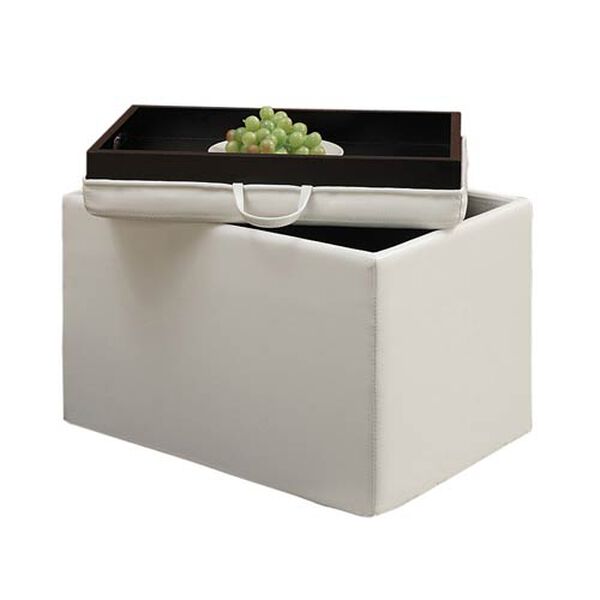 Designs4Comfort Ivory Accent Storage Ottoman with Tray Top, image 1
