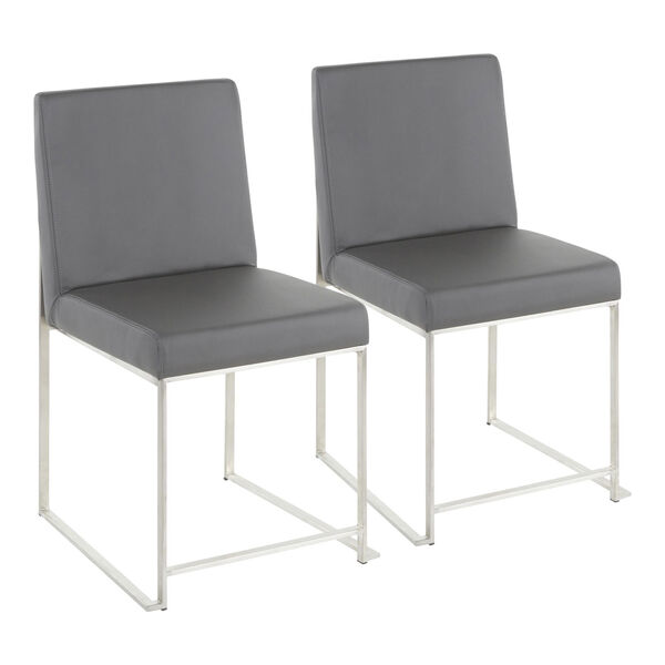 Fuji Brushed Stainless Steel and Grey High Back Dining Chair, Set of 2, image 1