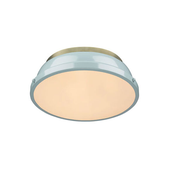 Quinn Aged Brass Two-Light Flush Mount with Seafoam Shades, image 3