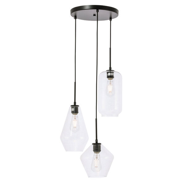 Gene Black 17-Inch Three-Light Pendant with Clear Glass, image 1