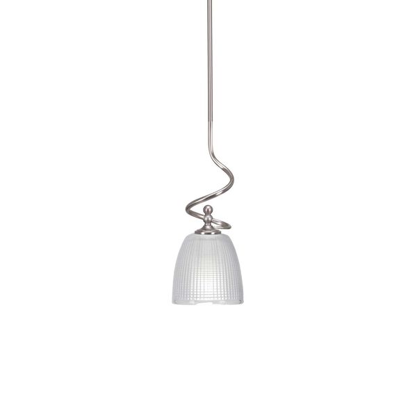 Capri Brushed Nickel One-Light Mini Pendant with Five-Inch Clear Ribbed Glass, image 1