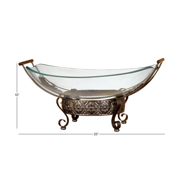 Brown Glass and Metal Serving Bowl, image 2