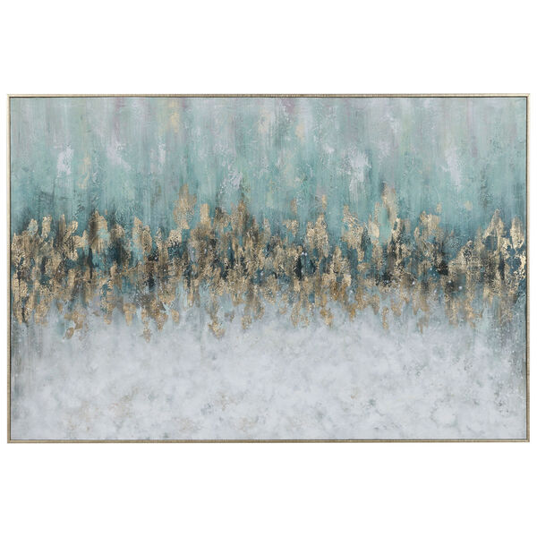 Divide Gold Leaf, Greens, Blues, Gray and White Hand Painted Art, image 1