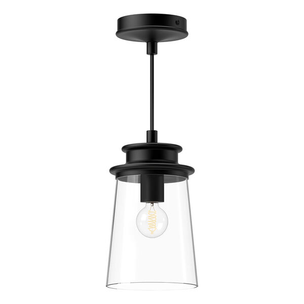 Quincy Matte Black and Clear Glass One-Light Pendant, image 1