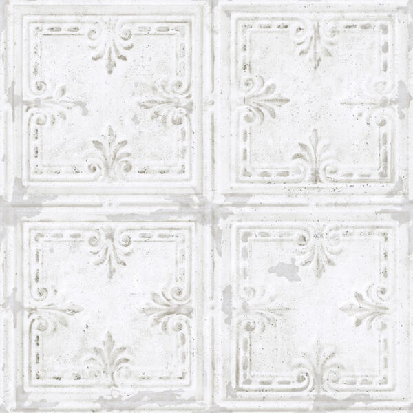 Tin Tile White Peel and Stick Wallpaper, image 1