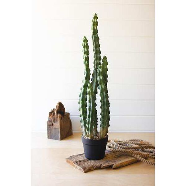 Black Artificial Cactus in a Plastic Pot with Six Stems, image 1